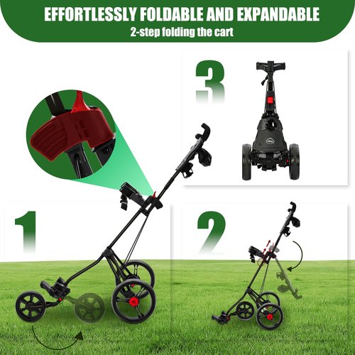 XDriveMax GC27 3 Wheel Golf Push Cart, Golf Trolley Folding Lightweight Bag Pull Cart Caddy Cart for Clubs and Bag with Cup Holder Scorecard Holder/Storage Compartment (Black)