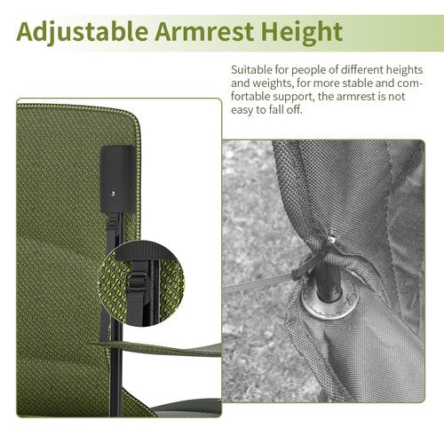 Heavy Duty Folding Chair 500LB Capacity, Oversized Camping Chairs with Cup Holder, Cooler Bag & Storage Pouch, Double-Layer Fabric, Outdoor Chairs for Sports, Lawn Chairs (2, Black Green, Extra Large)