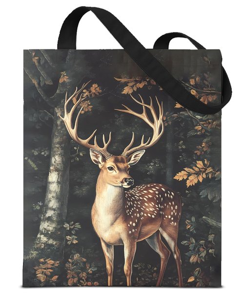 Deer Print Canvas Tote Bag for Women Dark Academia Deer Pattern Reusable Grocery Shoulder Bag for Shopping Travel Work Gym Aesthetic Totes
