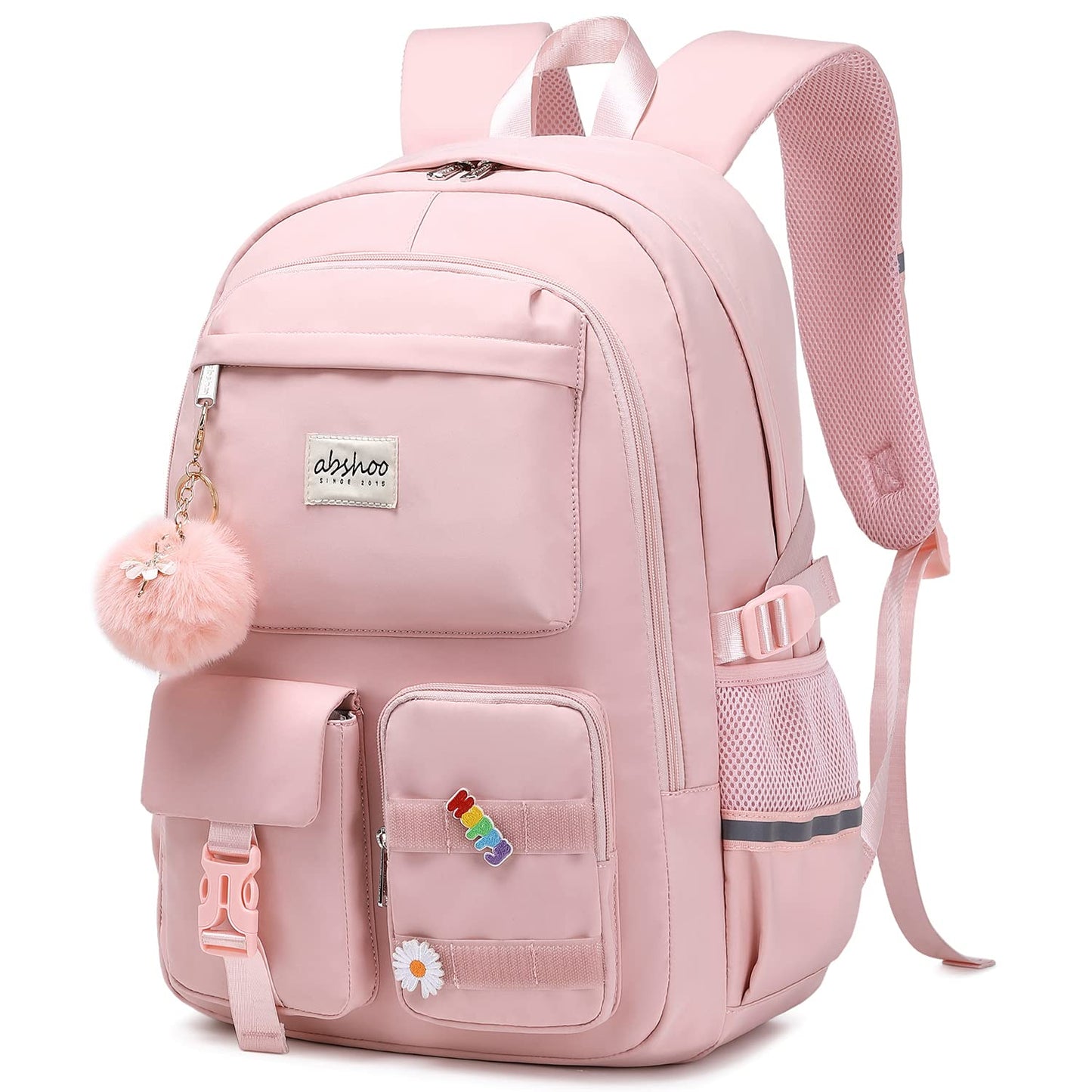 abshoo Big Student Laptop Backpack For College Women Middle High School Teen Girls Bookbag Travel Daypack (Pink)
