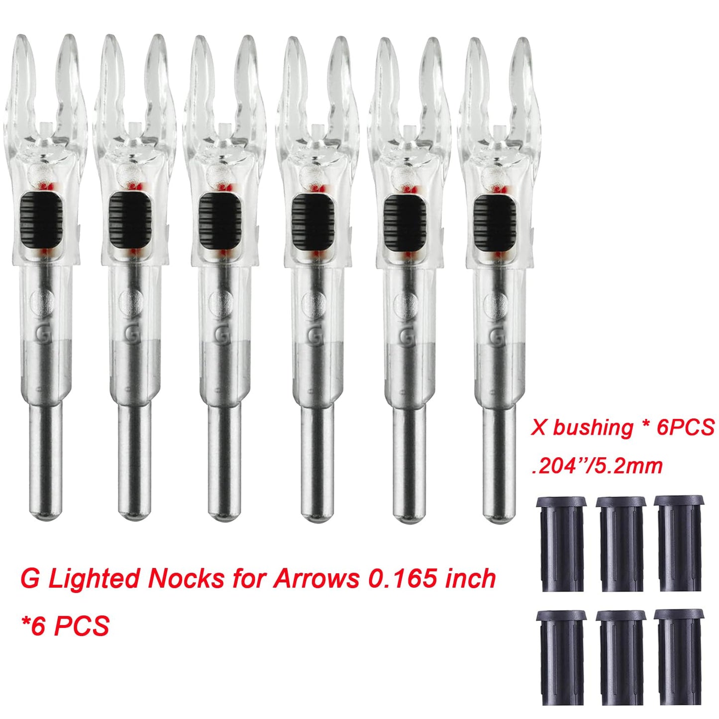 KEAUP G Lighted Nocks 6 PCS with X Bushing for Arrows with .165.204 Inside Diameter with ON/Off Switch LED Nocks Archery Nocks (Flash)
