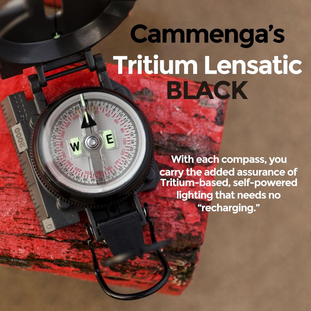 Cammenga Lensatic Tritium Compass - Made in USA Military Compass - Premium Tritium Illuminated Tactical Compass for Land Navigation, Hiking, Survival, Hunting and Backpacking - Black