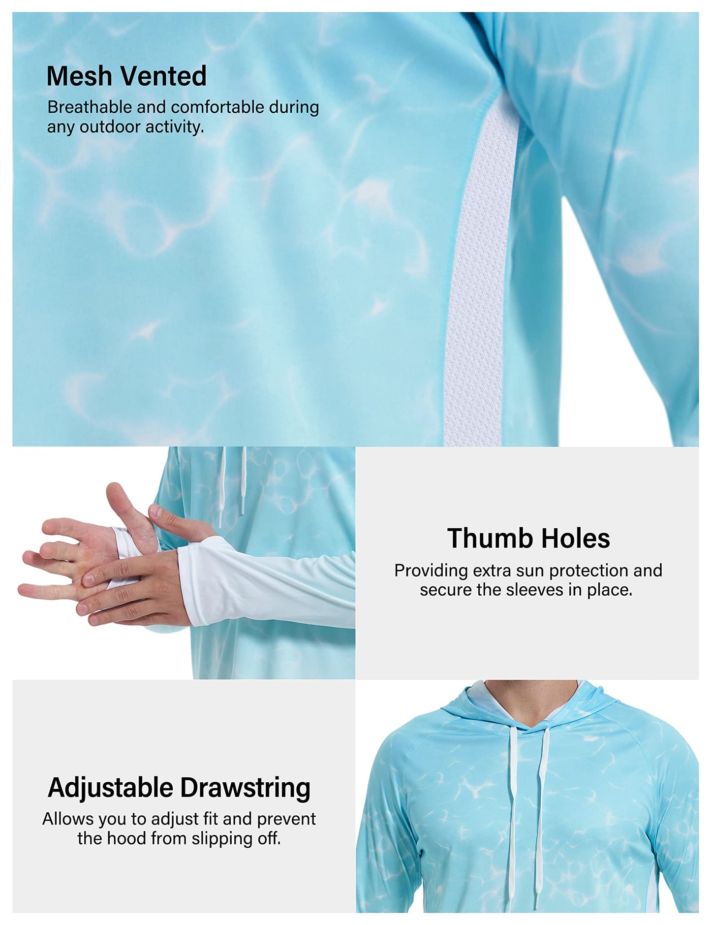 Roadbox Men's Performance Fishing Hoodie, UPF 50+ UV Sun Protection Rash Guard, Outdoor Long Sleeve Water Hiking Swim Shirts