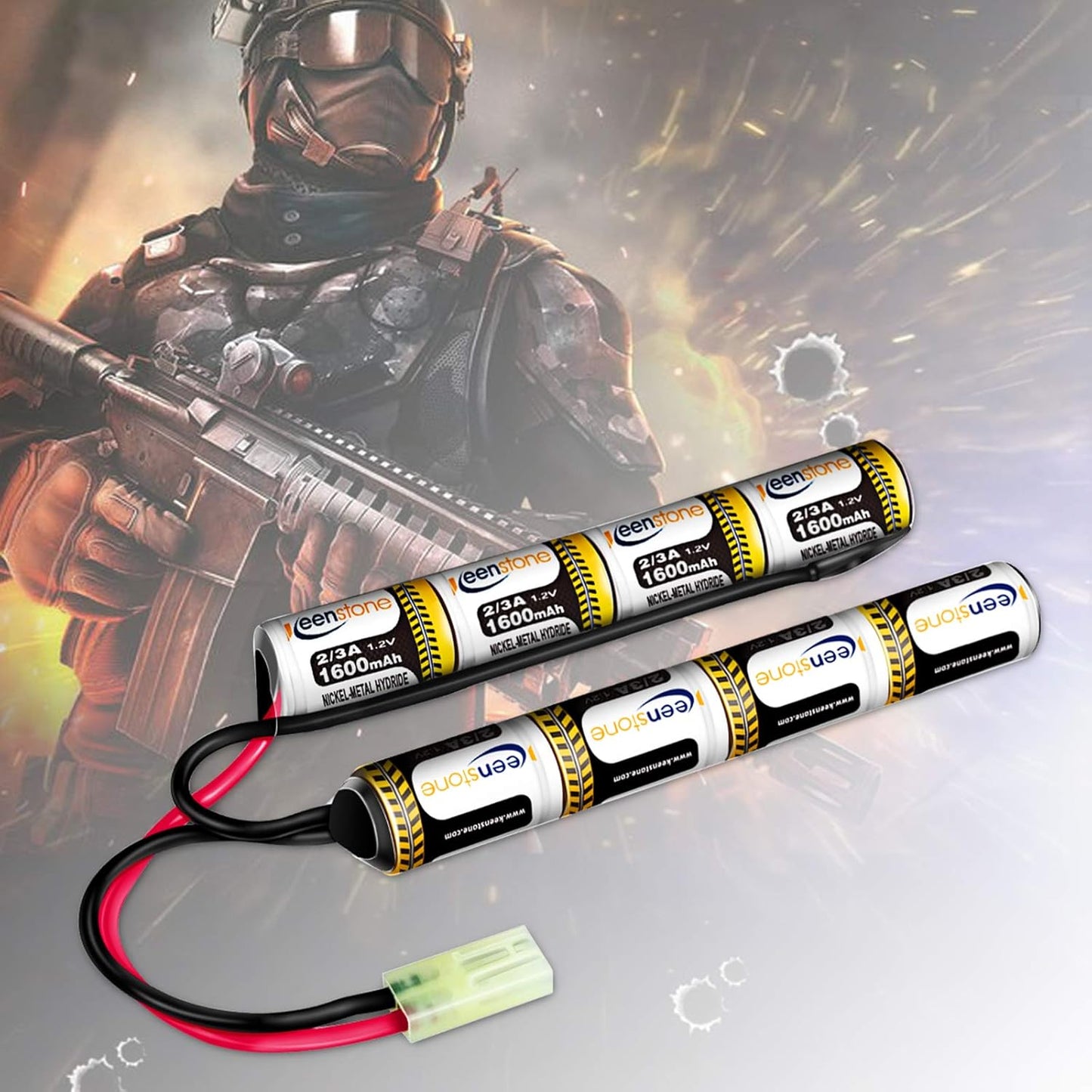 Keenstone 9.6V 1600mAh Butterfly Nunchuck Stick Mini Battery Pack with Mini Tamiya Connector for Airsoft Guns ICS CA TM SRC JG G36 G&M733 etc
