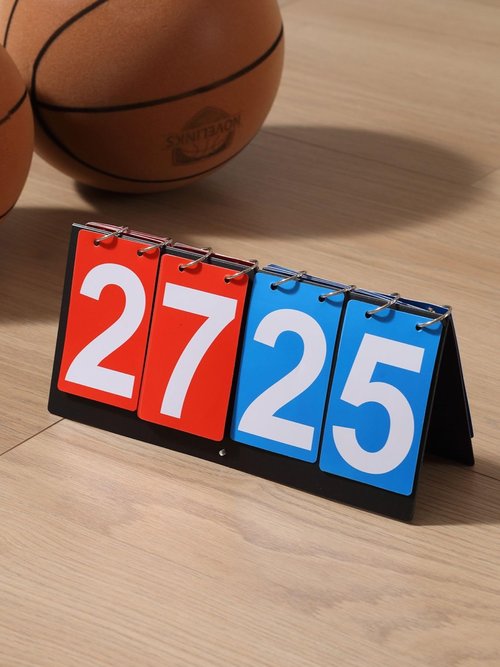 4-Digit Scoreboard, Flipper Scoring Board for Volleyball, Basketball & Kickball, Portable Score Keeper, Red & Blue