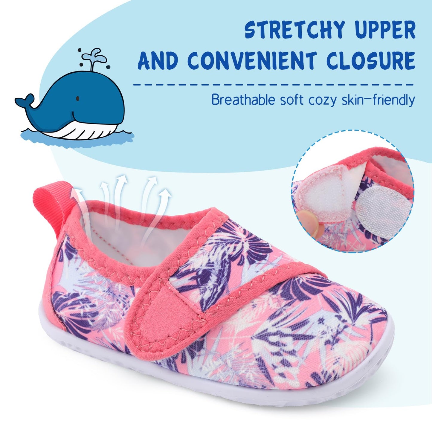 LeIsfIt Boys Girls Water Shoes Kids Aqua Socks Toddler Quick-Dry Swimming Shoes Non-Slip Summer Shoe for Beach Pool Surf, Pink Pattern, 9 Toddler