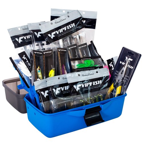 Vipfish Fishing Tackle Box with Tackle Included Lures, Hooks, Weights, 3-Layer Freshwater Fishing Tackle Kit for Bass Trout Walleye Fishing Gear and Equipment, Gift for Fishingman