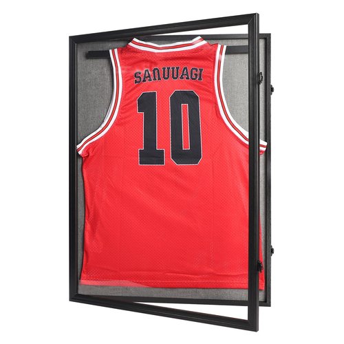 PKHROR Jersey Frame Display Case Large Lockable Sports Jersey Frame Shadow Box with Uv Protected Acrylic and Hanger for Baseball Basketball Football Soccer Hockey Sport Shirt Linen Black