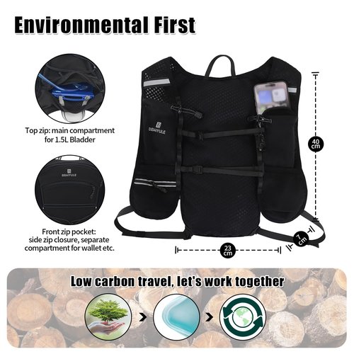 B BAIYULE Running Hydration Vest Backpack,Lightweight Hydration Backpack with Water Bladder or Soft Flask Optional,Hiking Trail Running Cycling Marathon (Backpack with 2pcs Soft Flasks)