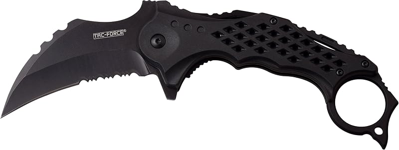 Tac-Force Folding Pocket Knife 8.5" with 3" 3Cr13 Hawkbill Blade – Black ABS, Liner Lock, Flipper, Pocket Clip (Variation: Black 954)