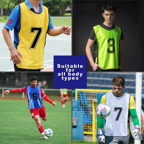 Augctoer Numbered Soccer Pennies, Scrimmage Vest Sports Pinnies, Team Practice Pinnies, Soccer Bibs Training Vest for Adult Youth (6pcs)-GREEN-M