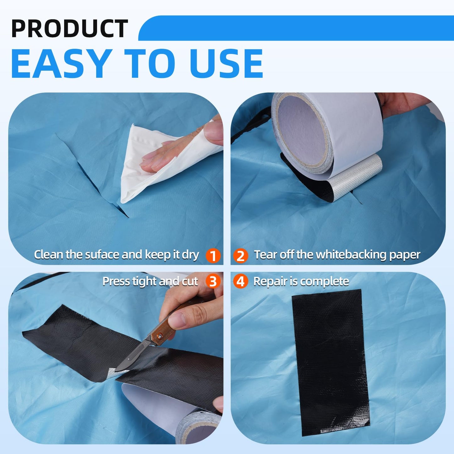 HIFILTURE Heavy Duty Repair Tape for Tarp, Waterproof RV Awning, Outdoor Tarp, Canvas, Boat Covers, Sail, Tear Repair Patch Kit (Black)