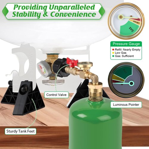 HappyAlley Propane Refill Adapter for 1lb Tank with 3 Cylinder Stand, QCC1 Refill Adapter 20lb to 1lb Converter with Gauge and On/Off Control Valve for Refillable Propane Cylinder, CGA600 Connection