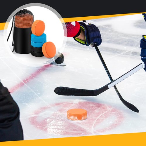 6 Pack Rubber Ice Hockey Pucks Weighted 10oz Lightweight 4oz Official Regulation Weight 6oz Training Puck Diameter 3" Thickness 1" with Mesh Carrying Bag for Stick Handling Training Drills