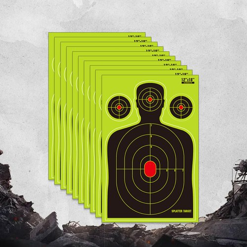 High-Visibility Splatter Shooting Targets Self-Adhesive Silhouette Design with Bright Fluorescent Impact Marks for BB Guns Airsoft Rifles & Pistols Indoor/Outdoor Range Use - (10Pack 12x18 Inch)