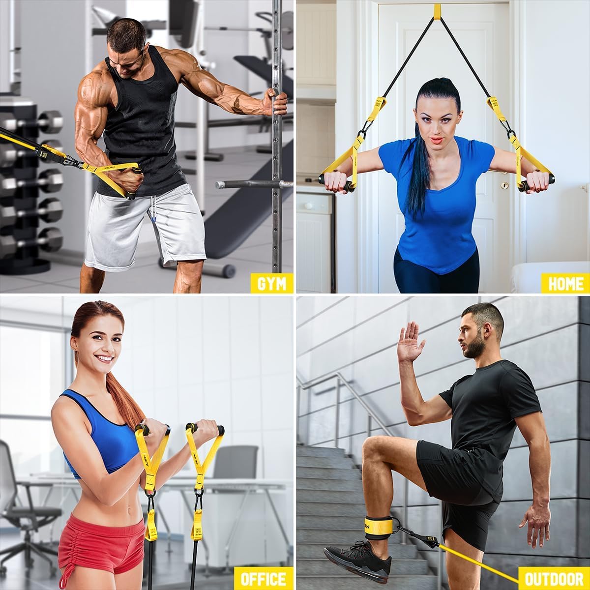 WALITO Resistance Bands Set - Exercise Bands with Handles, Door Anchor, Legs Ankle Straps, for Heavy Resistance Training, Physical Therapy, Muscle Training, Yoga, Home Workouts, Gym (Yellow 300Lbs)