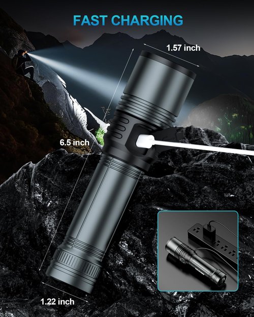 VOLISABER Flashlight Rechargeable 1500 High Lumens with Ignition Lens, LED Super Bright Zoomable Flash Light, 5 Modes Waterproof Handheld Powerful Tactical Flashlights for Emergency Camping Essentials