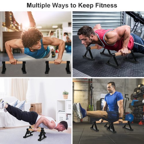Wood push up bars Parallettes bars Anti-slip Handstand Bars for Calisthenics, Fitness, Floor workouts Solid Wood with Sturdy Metal Bracket, Support 500 lbs