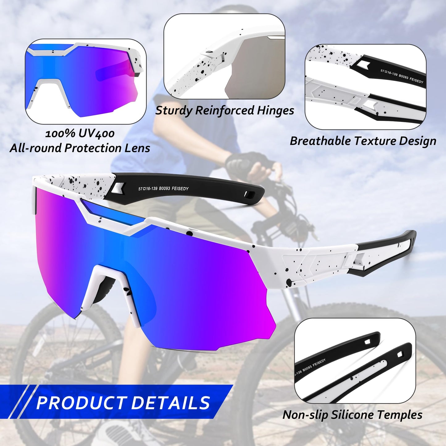 FEISEDY Teens Baseball Sunglasses Sports Cycling Glasses for Youth Polarized UV400 Boys Girls Age 8-14 B0093