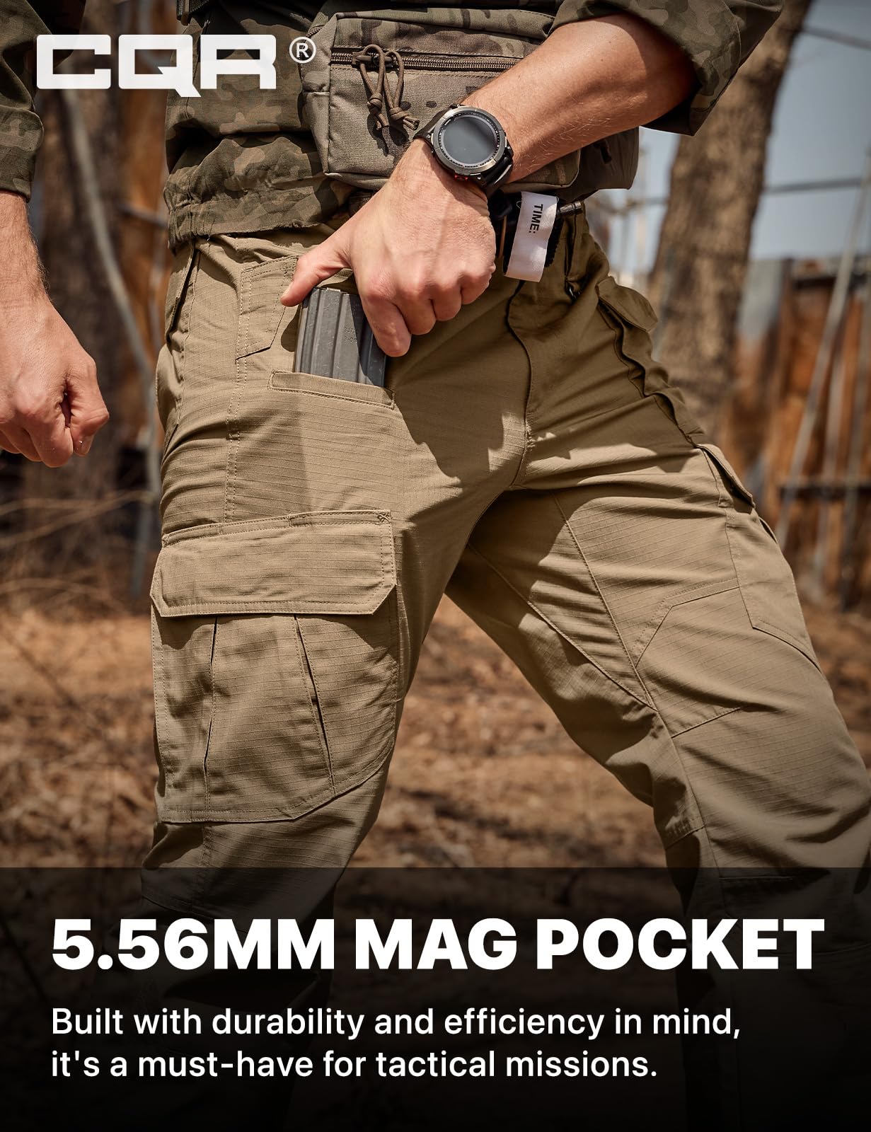 CQR Men's Tactical Pants, Water Resistant Ripstop Cargo Pants, Lightweight EDC Work Hiking Pants, Outdoor Apparel, Raider Mag Cougar, 32W x 34L