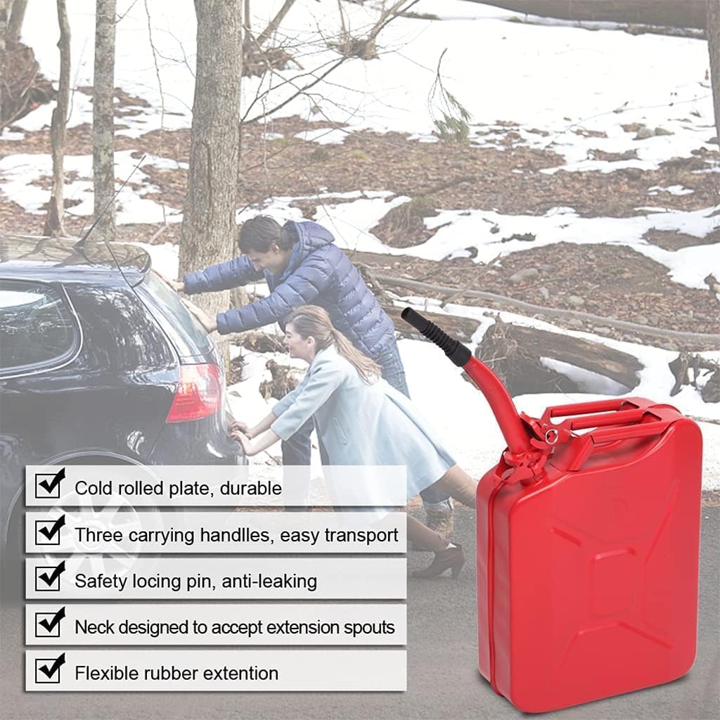 2025 Upgraded Water Container for Camping 20L 5 Gallon Metal Can with Spout for Garden Equipment,Travel and Camping (Red) (4 Pack)