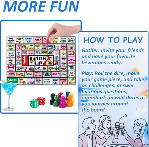 Drinking Board Games for Adults - Rubber Mat Drinking Board Game, Bachelorette Party Games, Birthday, Family Play or Any Occasion (Age 21+, 2-8 Players)