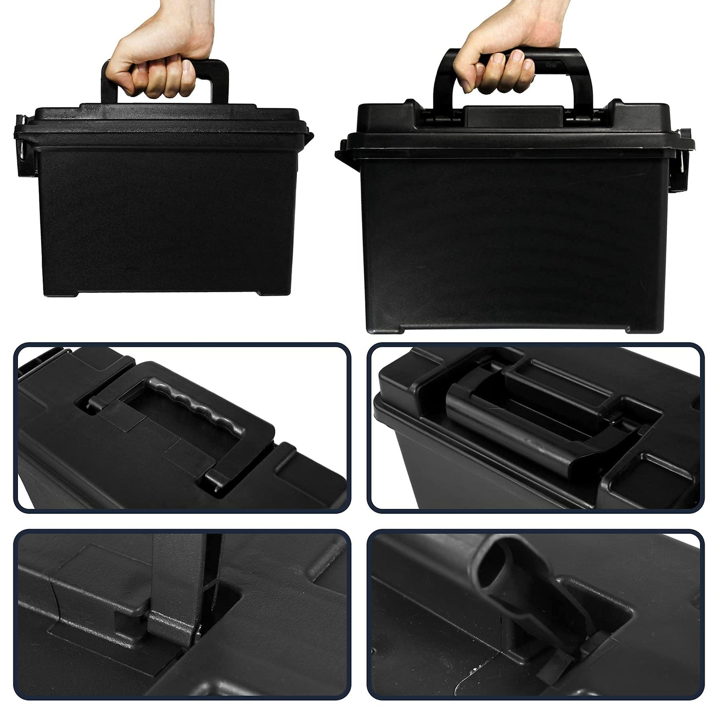 GUGULUZA Plastic Ammo Cans, 2-Pack 30 50 Cal Field Cases Storage Box Black