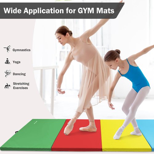 Folding Exercise Aerobics Mat, 4'x10'x3" Extra Thick High Density Anti Tear Gymnastics Gym Folding Exercise Aerobics Mats for MMA, Stretching, Cheerleading Martial Arts, Gymnastic, Multi-Color