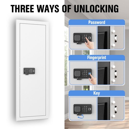 INTERGREAT 53" Fireproof Wall Gun Safe Between Stud, In Wall Safe, Hidden Gun Safes with Multifunctional Lock and Removable Shelf, Rifle Gun Safe for Storage Firearm Money Valuables(White)
