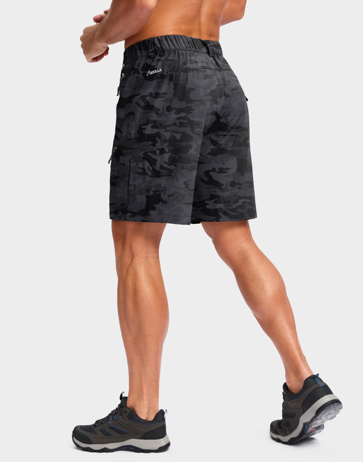 Pudolla Men's Hiking Cargo Shorts Lightweight 7" Travel Casual Shorts for Men Golf Work Outdoor with 5 Zipper Pockets(Black Camo X-Large)
