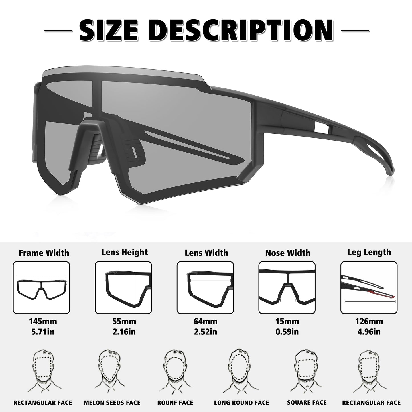 STORYCOAST Polarized Sports Sunglasses for Men Women,Bike Glasses Driving Fishing Cycling Mountain Bike Sunglasses UV400 Protection Black Frame-Photochromic Lens
