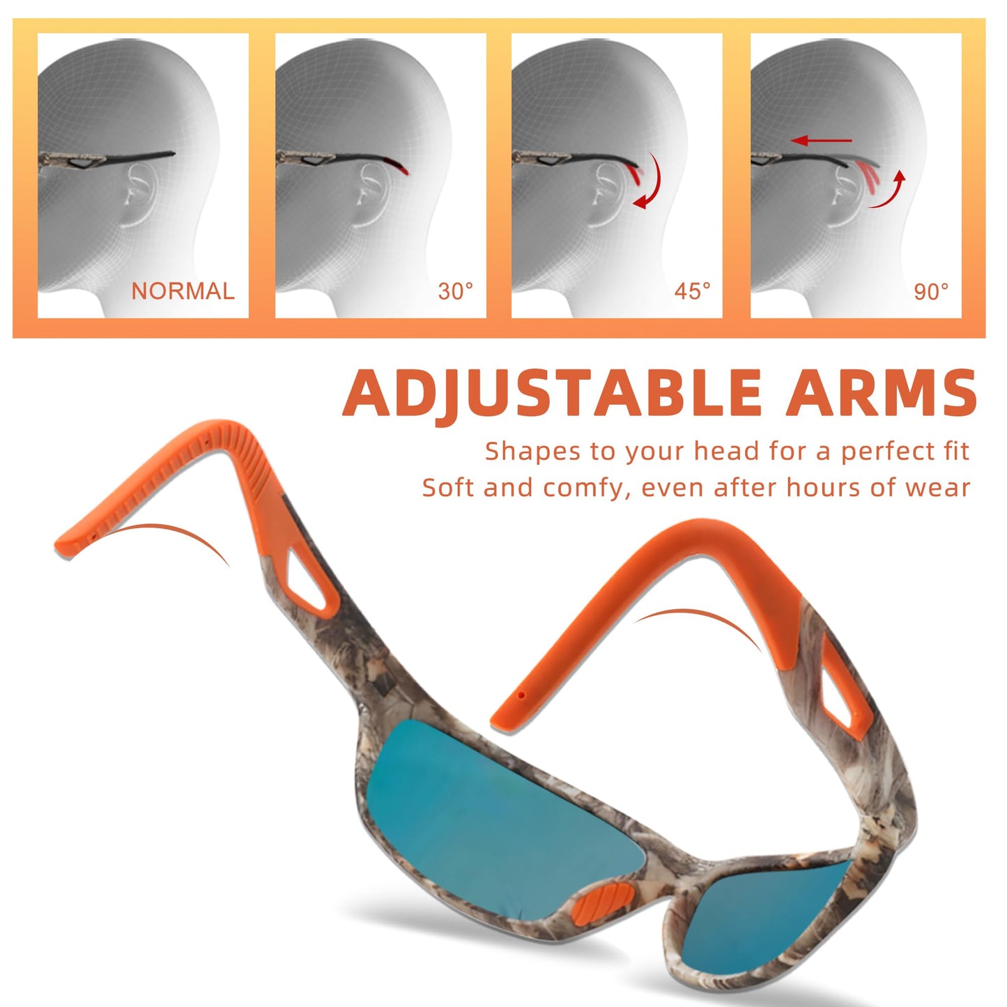 JIANGTUN Camo Polarized Wrap-around Sport Sunglasses for Men Women UV400 Driving Fishing Hunting Sun Glasses