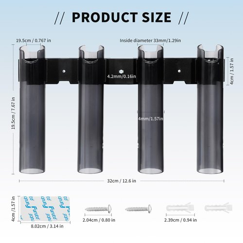 e-jades Fishing Rod Holder Wall Mounted for Boat, Yacht, Garage Side Storage Tool, 4 Tube Rod Rack, Fishing Pole Rod Holder, Storage for Fishing Poles, Pliers, Filet Knives & Gear, Man's Gift