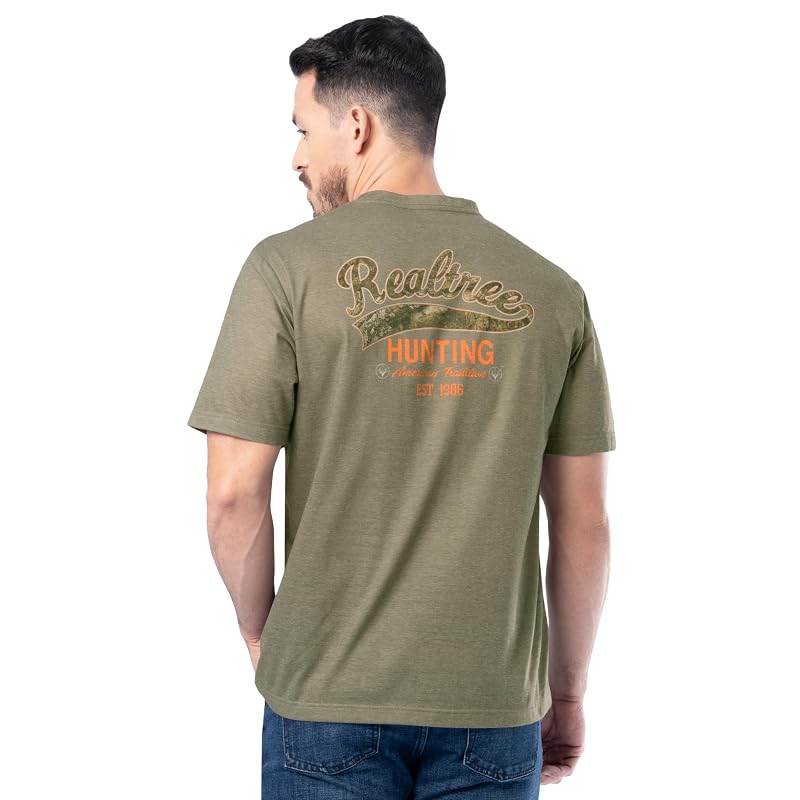 Realtree Men's Short Sleeve Graphic Performance Tee - Moisture-Wicking Lightweight Outdoor T-Shirt, Bungee Cord/Outdoor Tail