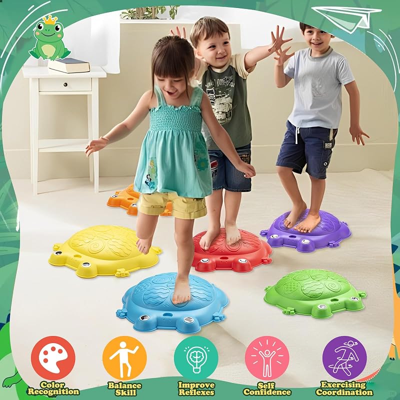 8Pcs Balance Stepping Stones for Kids - Indoor/Outdoor Frog Party 265lbs Capacity