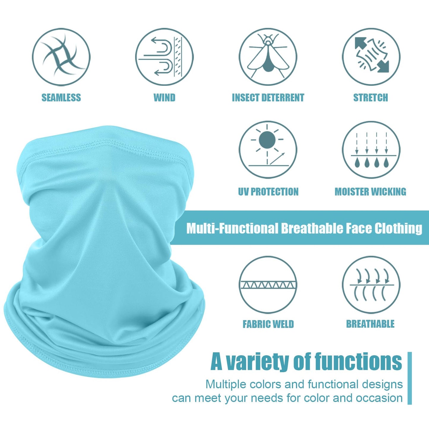 Geyoga 6 Pieces Summer UV Protection Cooling Neck Gaiter Face Clothing Neck Gaiter Mask Scarf Sunscreen Breathable Bandana(Blue)