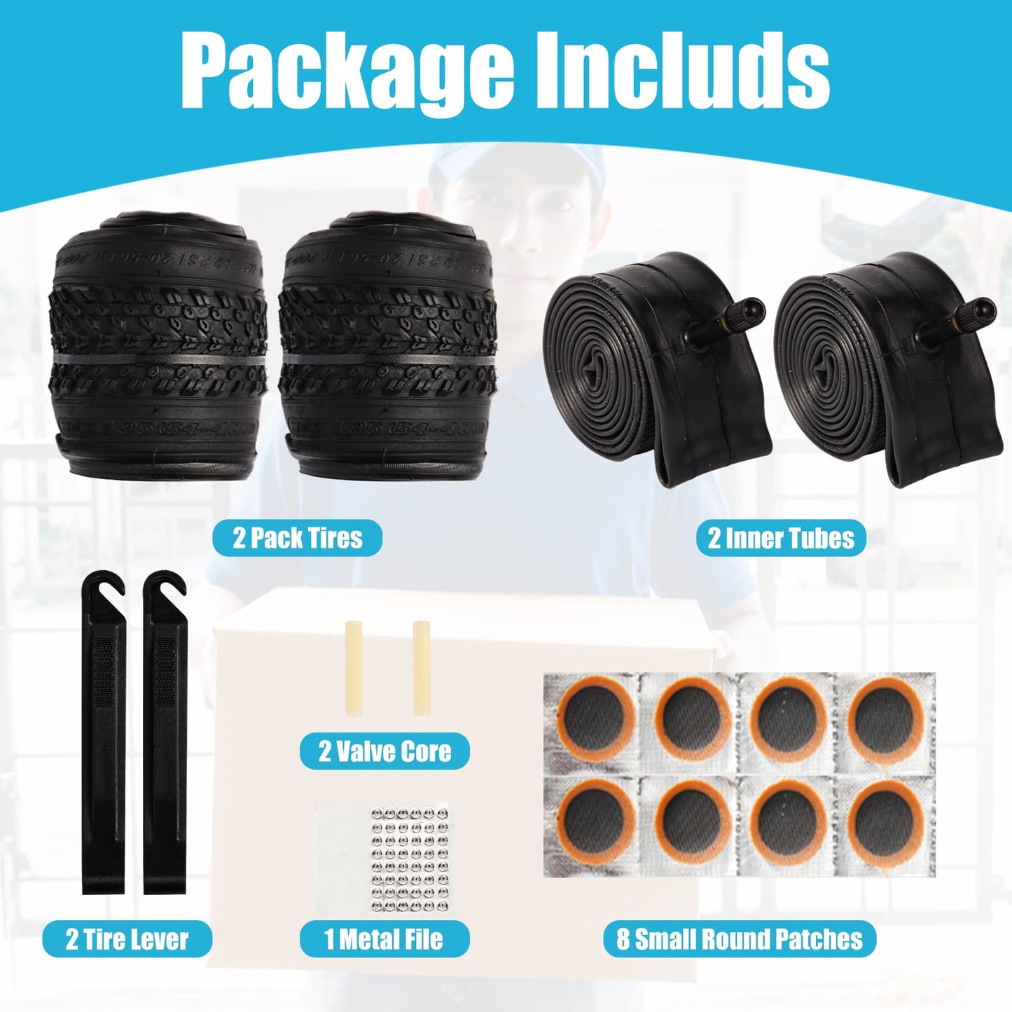 2 Pack 20" x 1.95" Mountain Bike Tire Set, 20 inch Folding Replacement Puncture-Resistant Bicycle Tires with 20 x 1.75-2.125 inch Bike Inner Tubes and Repair Tool Kit for Mountain Bike, Off-Road Bike