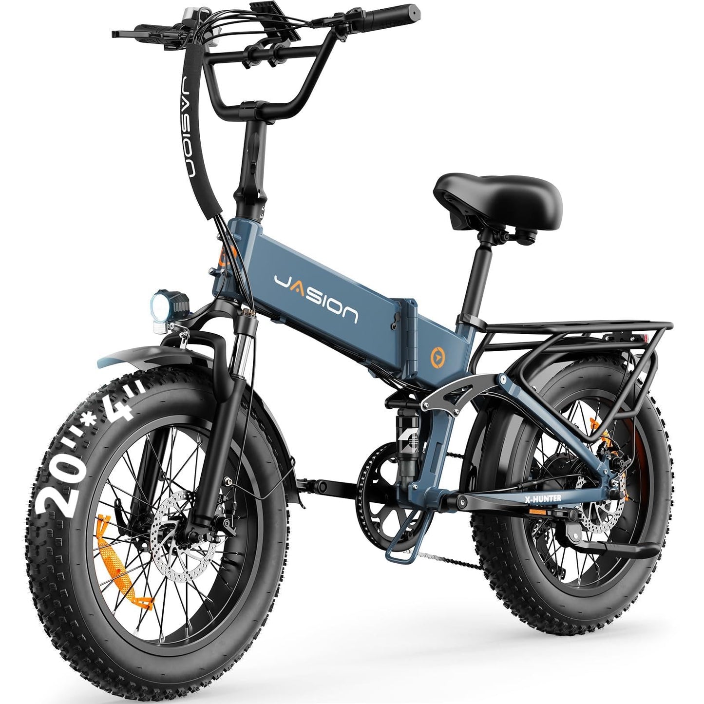 Jasion X-Hunter Electric Bike for Adults 1400W Peak Motor,30MPH Max Speed,48V 13AH Removable Battery,Full Suspension System Design,20 * 4.0 Fat Tire Foldable Ebike,7-Speed Electric Bicycle