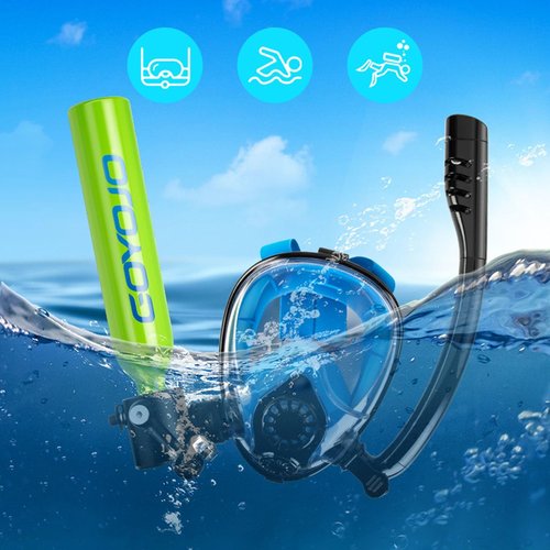 GOYOJO 0.5L Scuba Tank & Full-Face Snorkel Mask Combo – Dual-Use Snorkeling & Shallow Dive Kit with Manual Pump (DOT-Certified, 3000PSI, 5-8 Min Underwater Breathing) (Green)