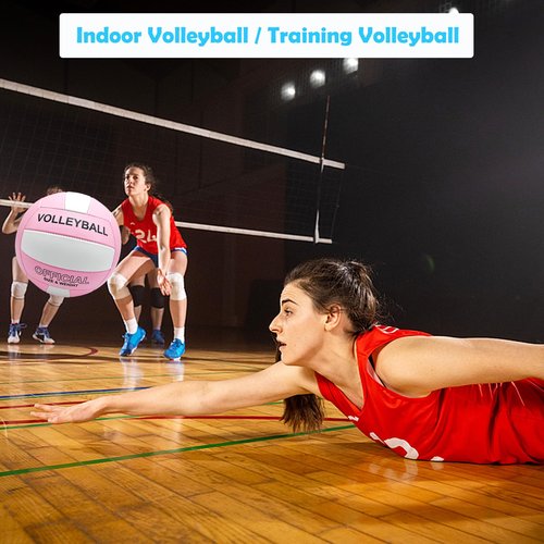 Stavanicen Volleyball Official Size 5 for Indoor Outdoor, Soft Volleyball for Girls Boys Teenager Adults Beach Pool Game Gym Training & Beginner (Pink & White)