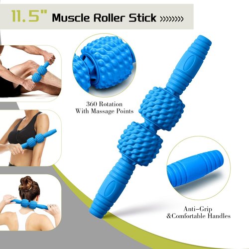 Krightlink 5-in-1 Foam Roller Set, Massage Roller Stick, Massage Ball, Resistance Band for Deep Muscle Massage, Trigger Point Release, Pilates, Yoga (Blue)