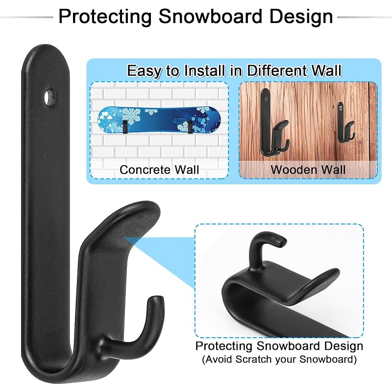 Upgrade 2 Pack Snowboard Wall Mount Clips - Horizontal Display Hangers