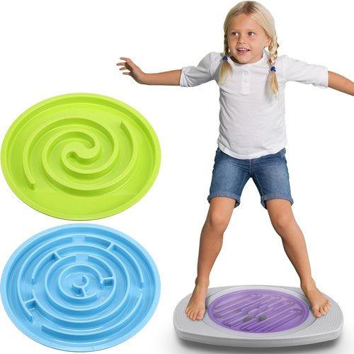 Balance Board Maze, 20 inch Labyrinth Rocking Seesaw with 2 Balls, 3 Replacement Labyrinth Boards, Non-Slip Pedals Indoor Max Load 220 Lbs, Toddler Wobble Board for Sensory Training