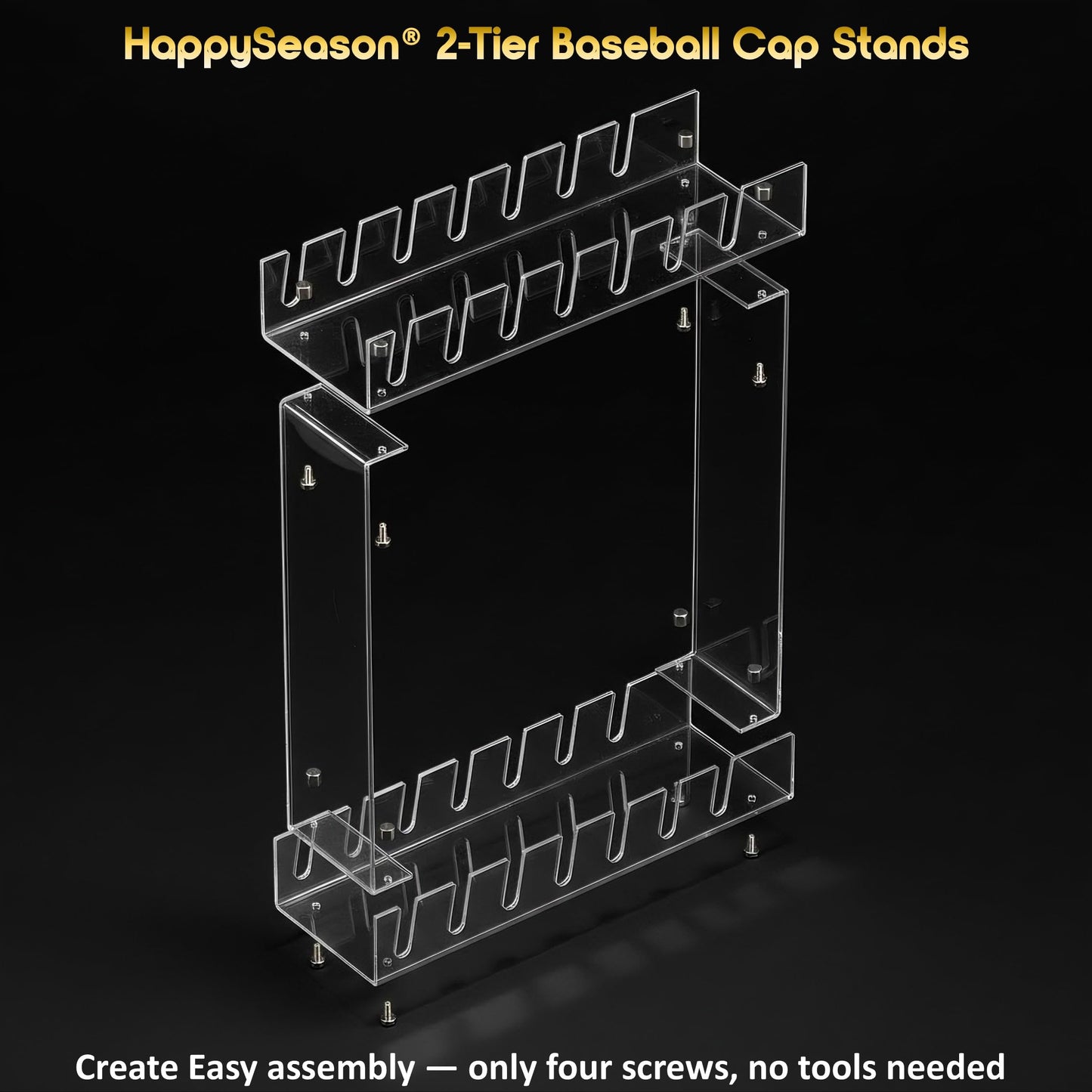 Happyseason 2 Pack 2-Tier Hat Organizer for Baseball Caps, Acrylic Baseball Cap Display Stand, Hat Rack Two Levels, Hat Organizer Shelf for Closet, Hat Holder Holds 28 Caps