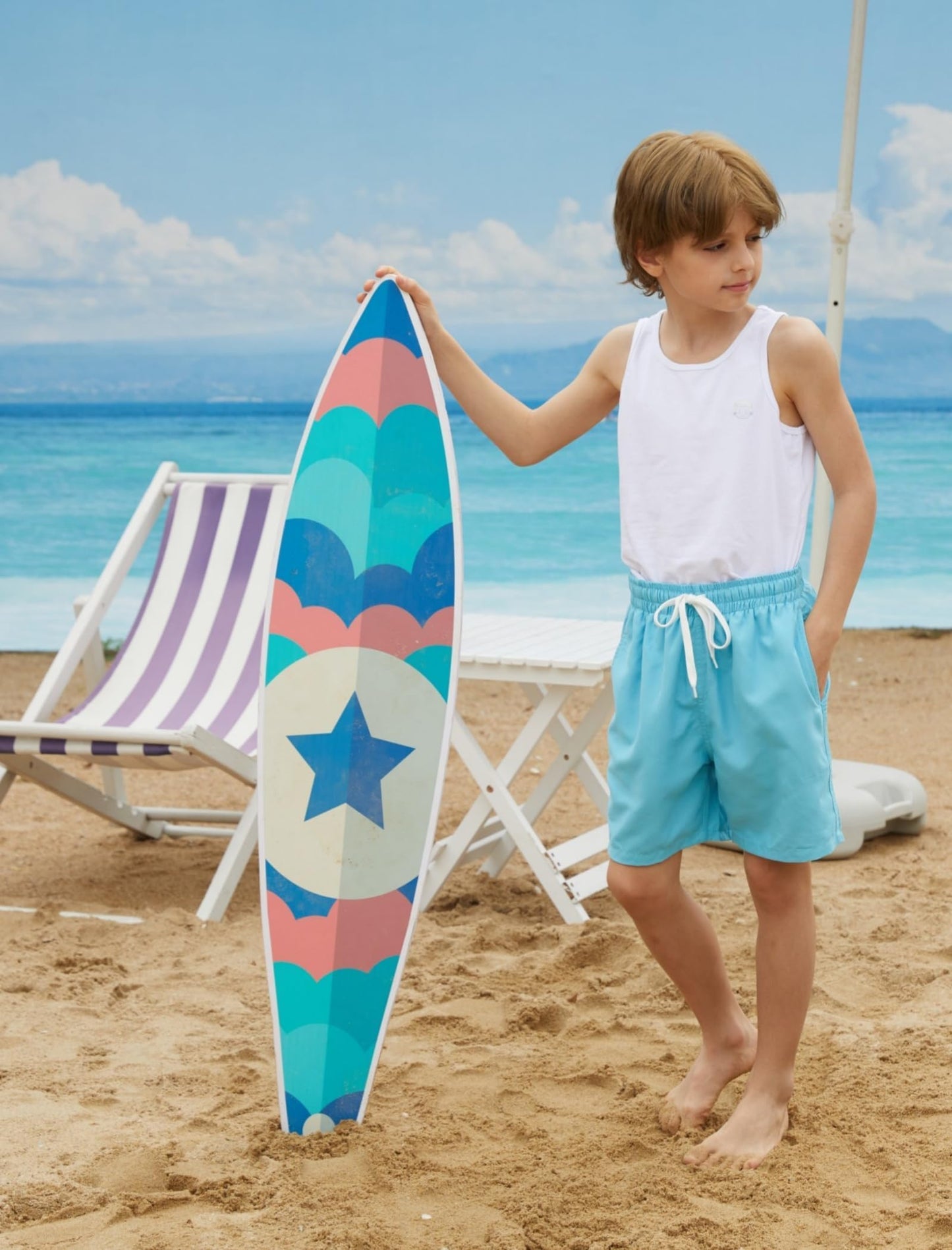 Cozople Youth Boys Swim Trunks Size 8 Baby Blue Bathing Suit with Compression Liner Anti-Chafe Swim Shorts Quick Dry Swimwear