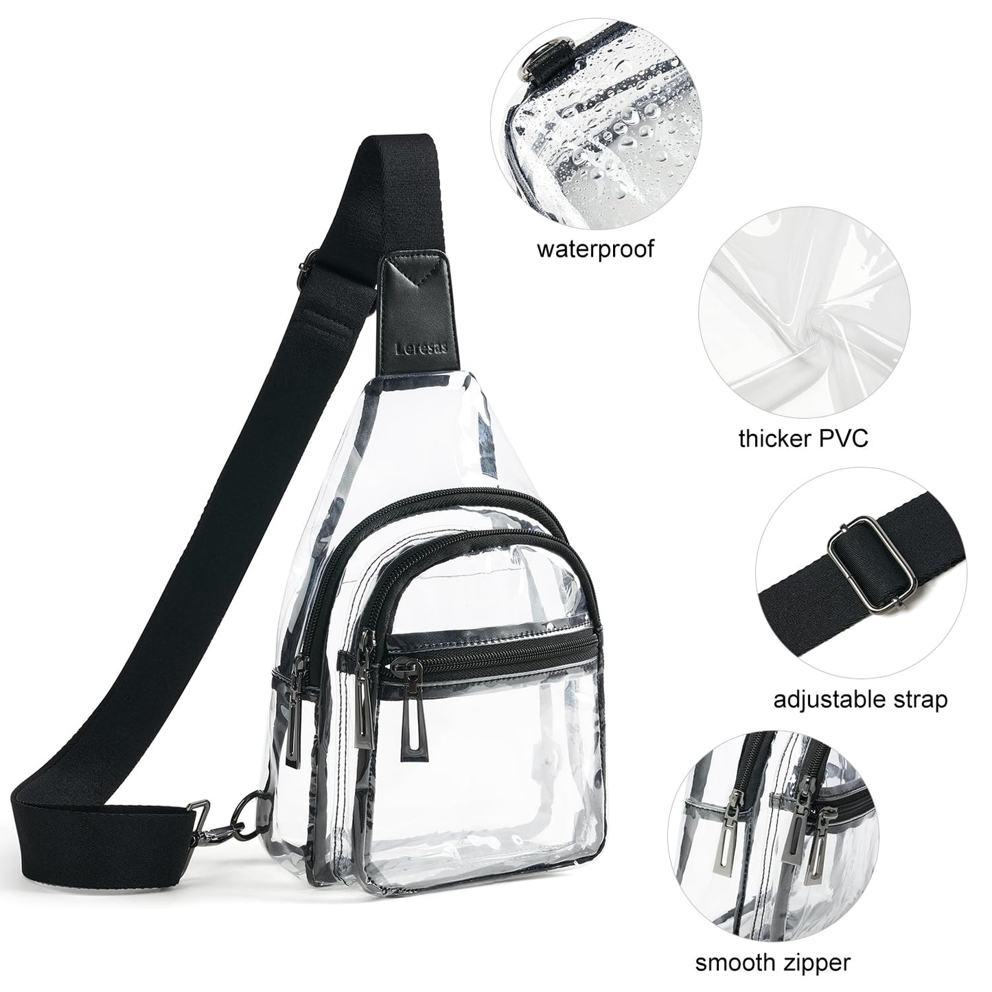 Leresas Clear Sling Bag for Stadium Events Women Men Transparent Purse Stadium Approved Clear Backpack Concerts Black-1