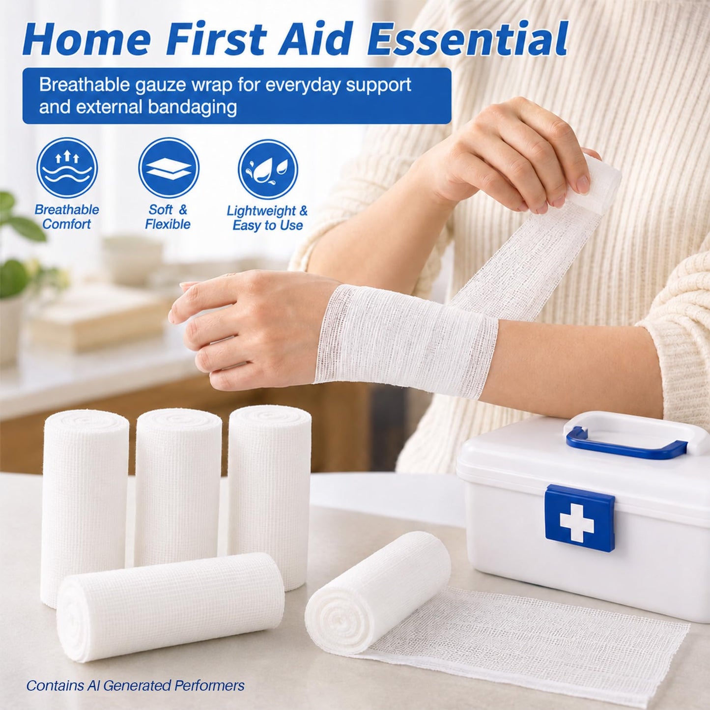 MAQIHAN 15PACK Gauze Rolls Bandages - 3 in x 4.9 Yards Individually Wrapped Rolled Gauze, Halloween Mummy Wraps, Breathable First Aid Supplies, Lightweight Wound Care Kit, Bandage Wrap
