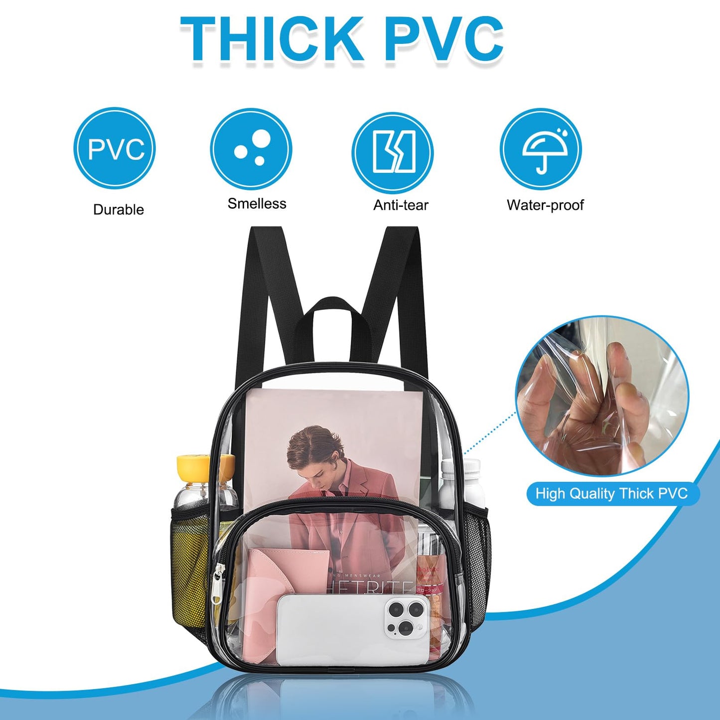 Busiuw Clear Backpack for Stadium Events Stadium Approved Clear Backpack 12x12x6 with Front Pocket for Concert Sport Fashion Women Backpack Events Work Travel