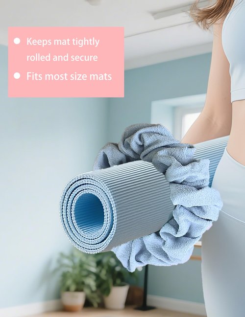 Yoga Mat Scrunchie - Yoga Mat Strap Band - Wrap Organizer for Yoga Mat - Fits Most Size Mats -Mat Not Included (Blue)