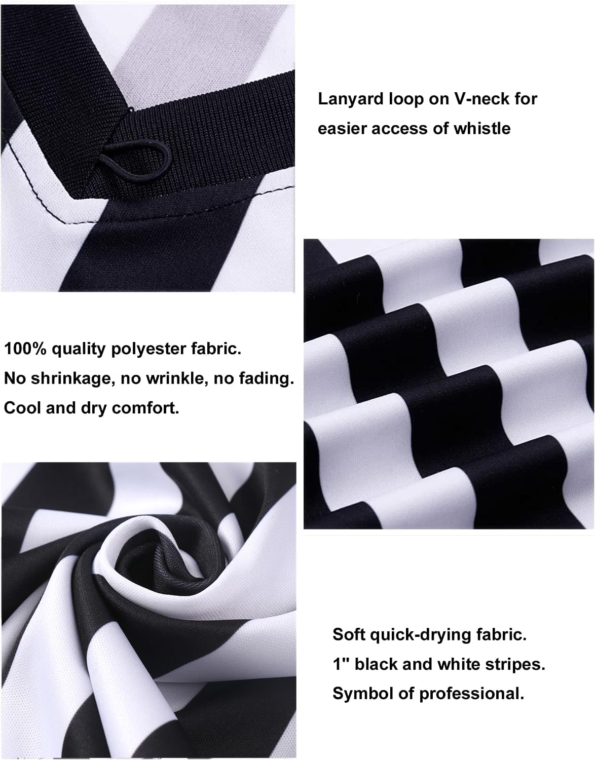 allentian Men's Referee Shirt - Official Black & White Stripe Referee/Umpire Jersey – Pro-Style V-Neck Referee Uniform, Basketball, Football, Soccer (L)